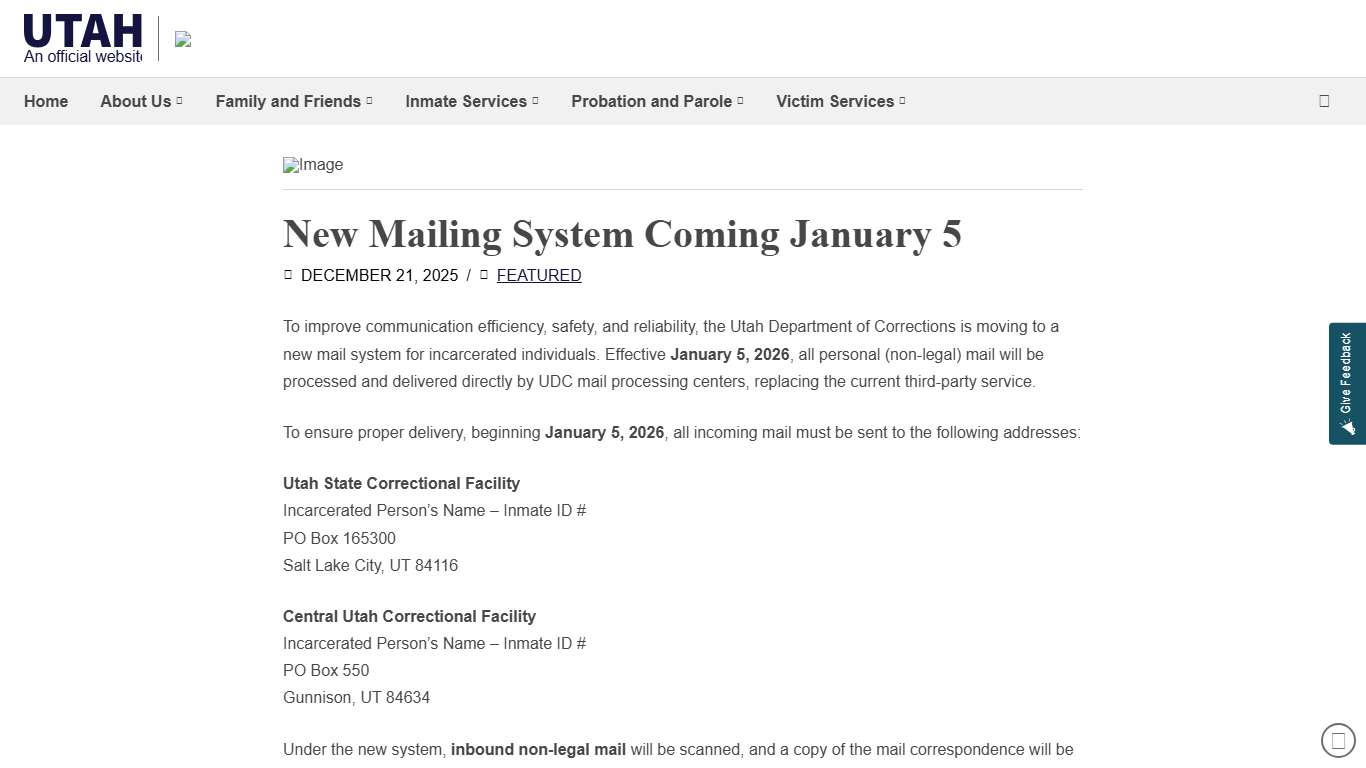 New Mailing System Coming January 5 UDC – Corrections